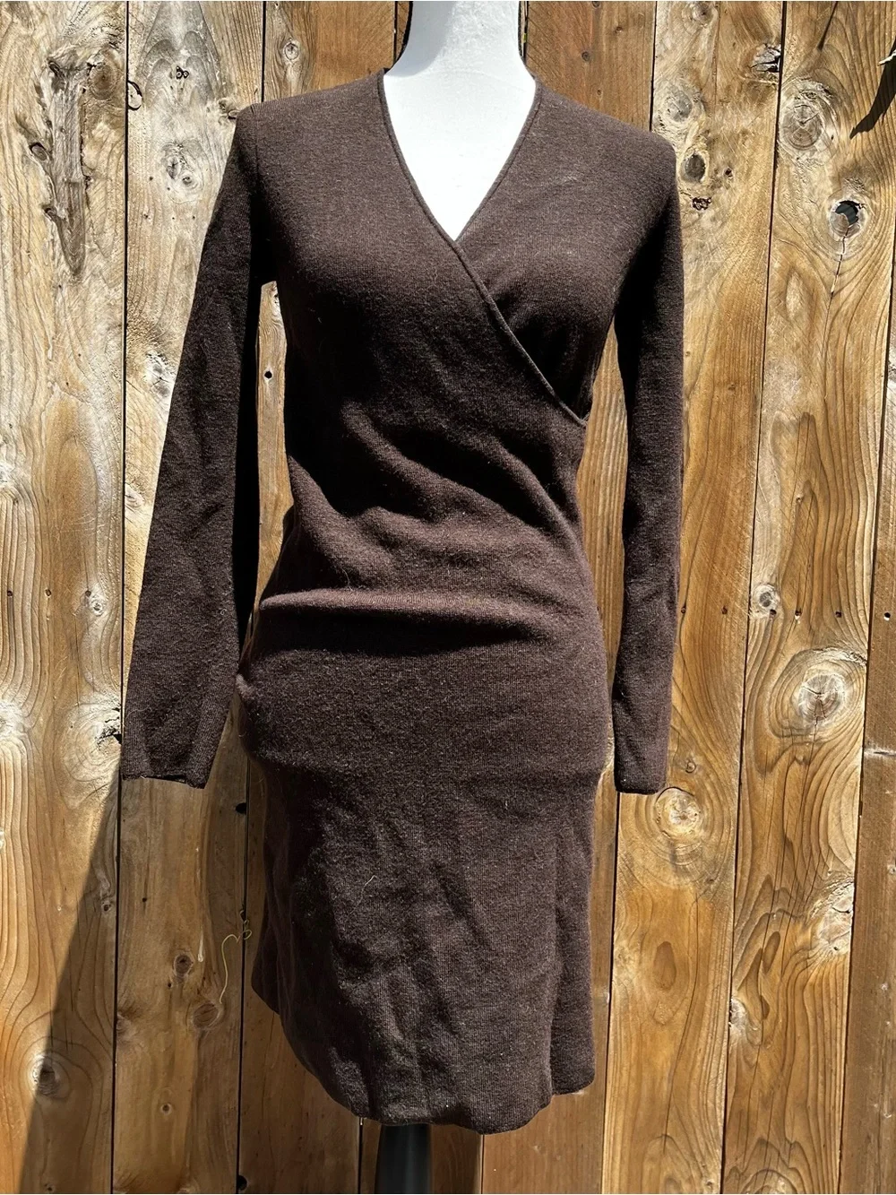Ann Taylor Grunge Fairycore Petite Classic Brown Wrap-Style Women's Dress